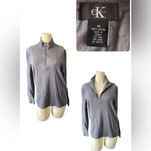 Calvin Klein Gray Quarter-Zip Pullover LONG SLEEVE SWEATER Casual women M
